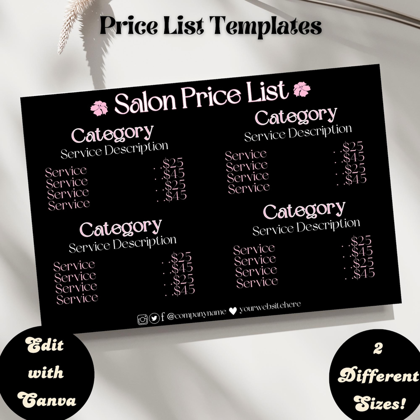 Price List Template Salon Price List Template Editable Lash Salon