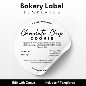 Pink Cottage Food Label Templates | Circle Bakery Label Canva Templates | Editable Cookie Label with Ingredients for Baking Business | 4 x 4