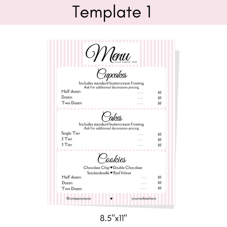 Editable Bakery Menu Template: Pink Dessert Bar Price List (digital ...