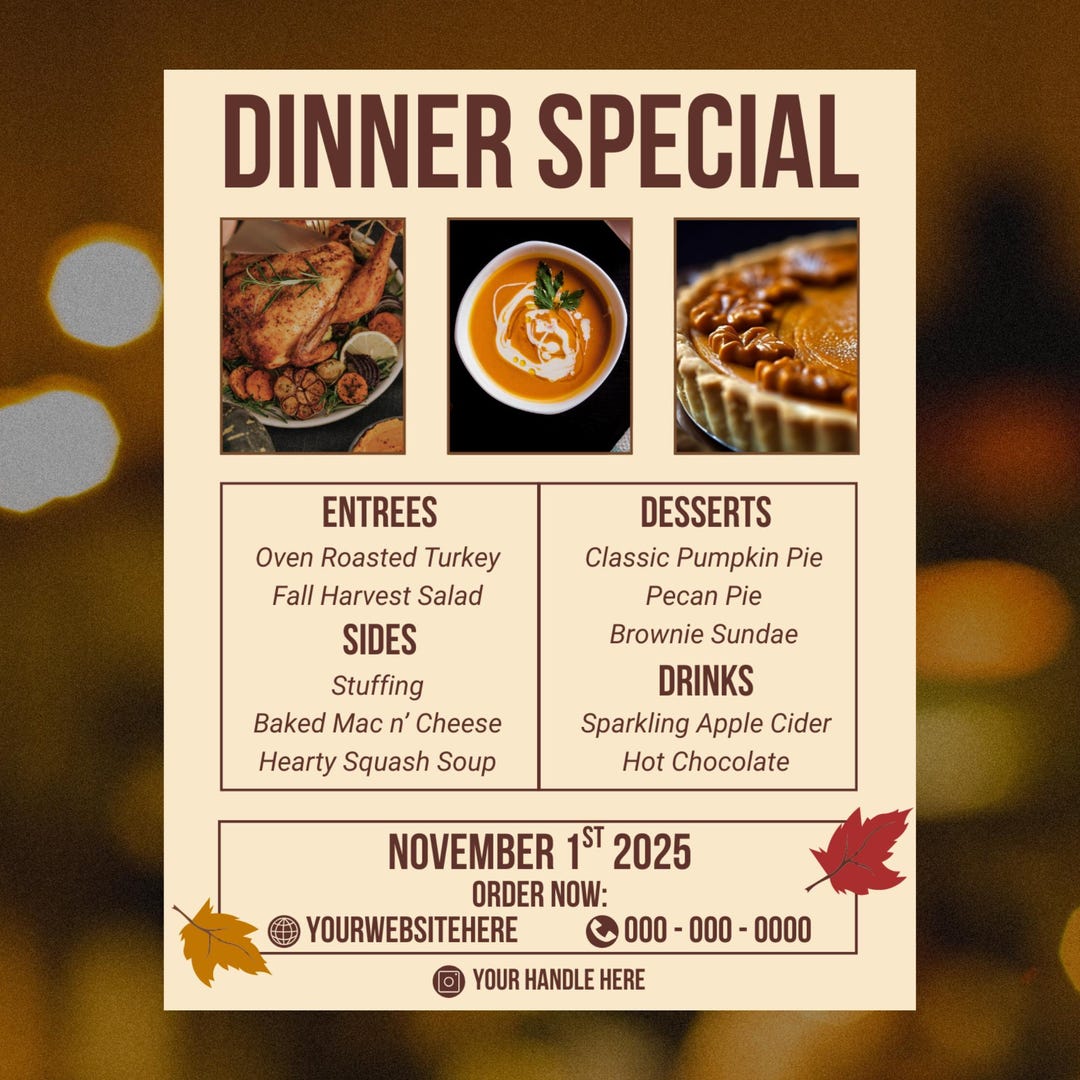 Fall Catering Menu Template: Editable Autumn Restaurant Specials Flyer ...