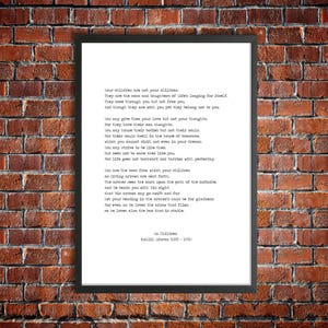 Kahlil Gibran Life Quote &#39;On Children&#39; Instant Download Typewriter Font &#39;The Prophet&#39; Philosophy Poster Gift For Parents Wisdom Print