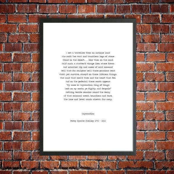 Percy Shelley 'Ozymandias' Instant Printable Poetry Poster Digital Download Literature Gift Breaking Bad Print Walter White Quote Heisenberg