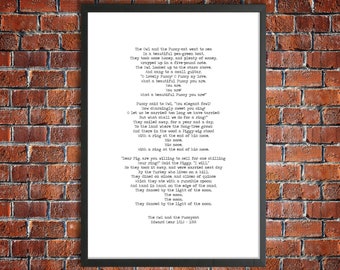 Edward Lear Instant Poetry Download 'The Owl and the Pussycat' Hand Typed Printable Wall Art Romantic Poster Nursery Art Letterpress Print