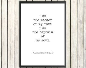 The Master Of My Fate Printable Quote William Henley 'Invictus' Instant Download Poem Graduation Poster Minimalist Art Typewriter Print