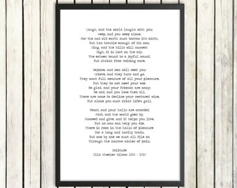 Ella Wheeler Wilcox 'Laugh and the World Laughs' Printable Poem Digital Download Vintage Typewriter Font 'Solitude' Poem Life Lessons Print