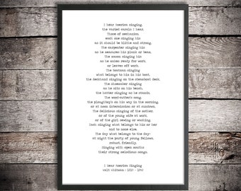 Walt Whitman Printable Poem 'America Singing' Instant Download Poetry American History Hand Typed Poem Literature Poster Typewriter Print