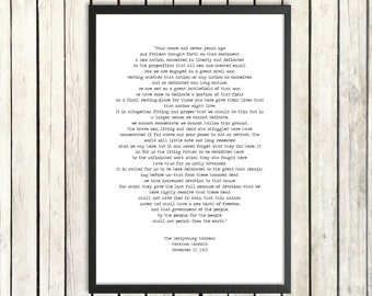 Abraham Lincoln Inspirational Speech Printable Quote 'The Gettysburg Address' Instant Download American History President Quote Poster Print