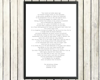 Abraham Lincoln Inspirational Speech Printable Quote 'The Gettysburg Address' Instant Download American History President Quote Poster Print