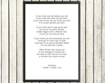 Walter D. Wintle Printable Download Poem 'Thinking' Instant Digital Print Graduation Gift 'The Man Who Thinks He Can' Office Inspiration Art