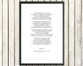 William Wordsworth Instant Printable Poem 'Daffodils' Digital Download Classic Literature Poster Instant Poetry Gift Romantic Love Gift