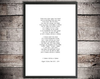 Edgar Allan Poe Printable Poetry 'A Dream Within a Dream' Instant Download Word Art Digital Print Typewriter Font Hand Typed Poem Poster