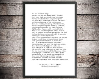 William Shakespeare Printable Quote 'As You Like It' Instant Download 'All The World's A Stage' Minimalist Poster Seven Ages Of Man Print