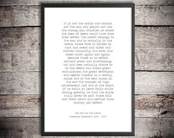 Theodore Roosevelt Inspirational Words 'The Man in the Arena' Instant Download Printable Quote Motivational Print Graduation Gift Office Art