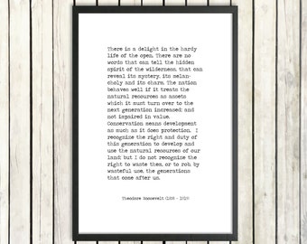 Theodore Roosevelt Printable Typography Quote 'The Wilderness' Instant Download Conservation Poster Wilderness Print American History Speech