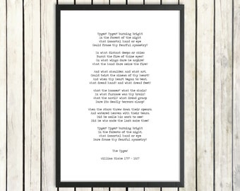 William Blake Hand Typed Printable Poetry 'Tyger, Tyger' Instant Download Classic Literature Poster Digital Poem Instant Poetry Gift Print