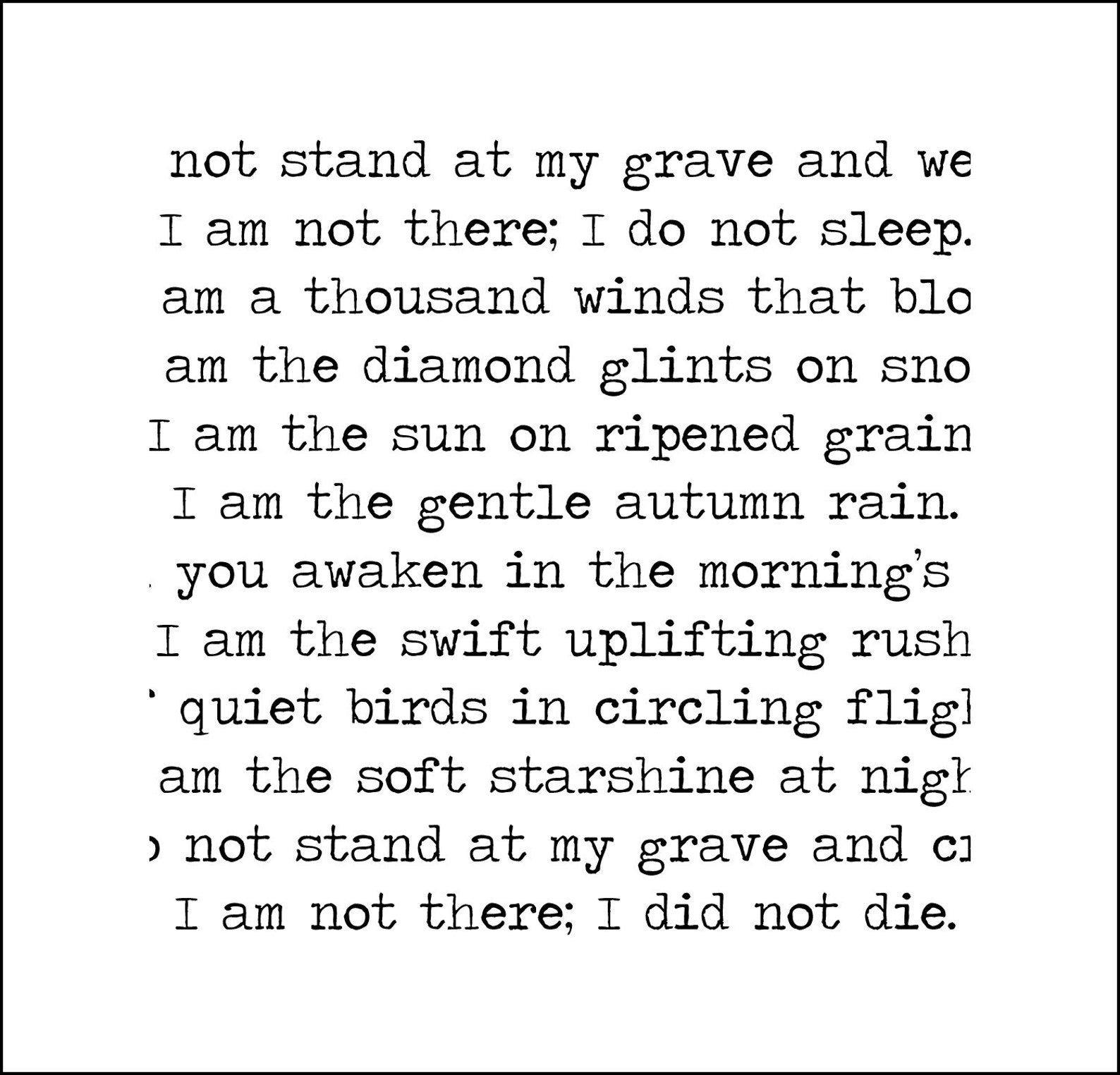 Do Not Stand at My Grave Printable Poem Mary Elizabeth Frye Instant