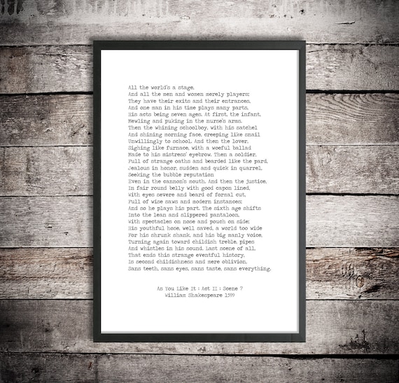William Shakespeare Printable Quote As You Like It Instant Download All The World S A Stage Minimalist Poster Seven Ages Of Man Print
