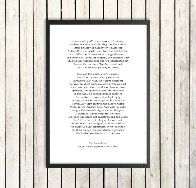 Ralph Waldo Emerson Printable Poem The Snow Storm Instant Download Vintage Typewriter Font Snow Poster Winter Print Seasonal Poem - 