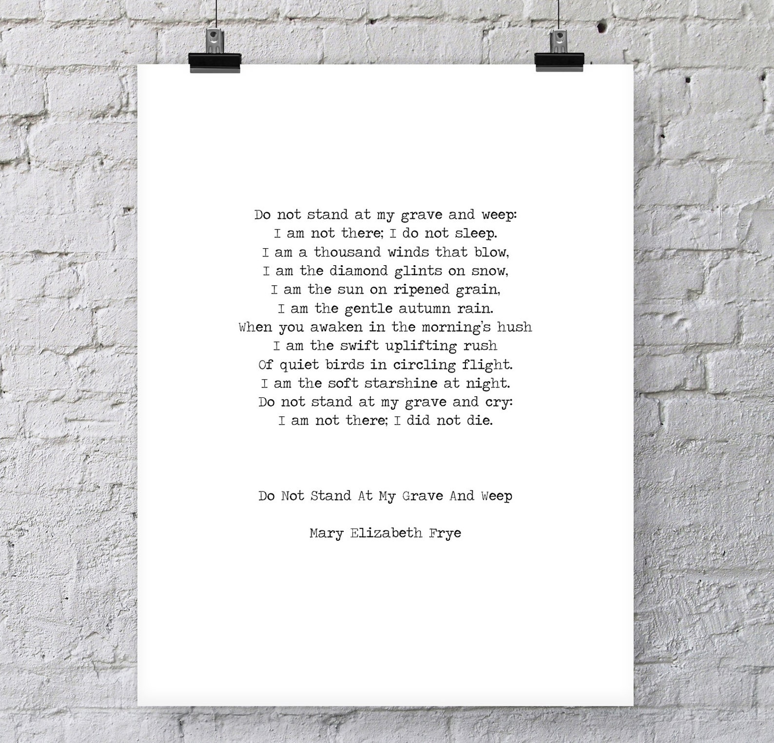 Do Not Stand at My Grave Printable Poem Mary Elizabeth Frye Instant ...