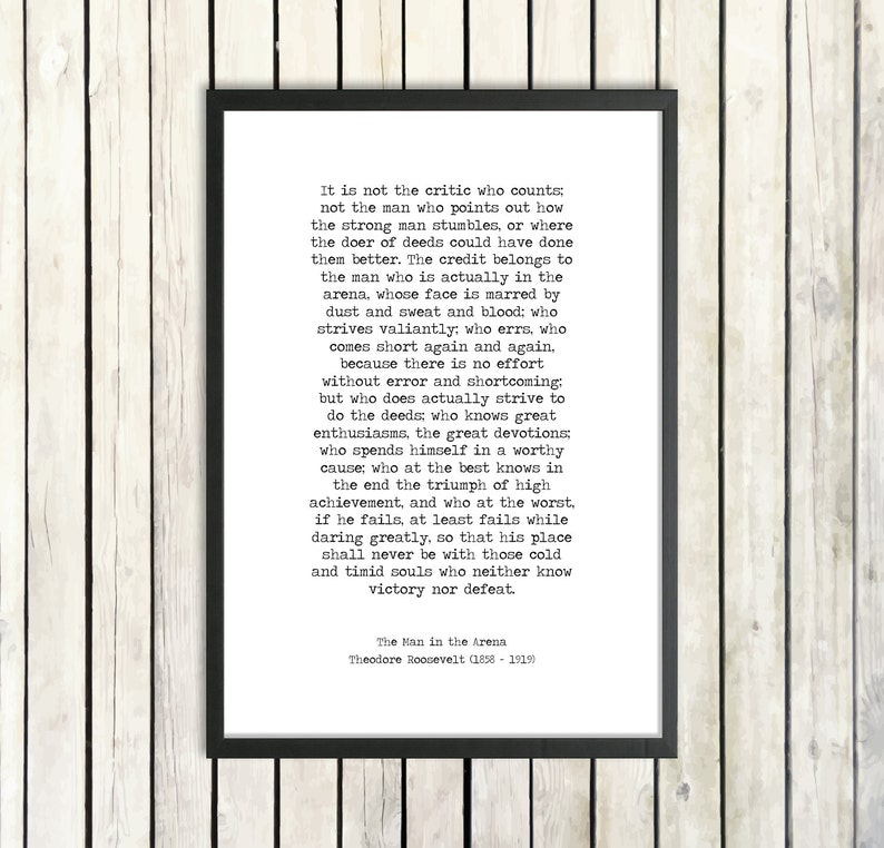 Theodore Roosevelt Inspirational Words 'The Man in the Arena' Instant Download Printable Quote Motivational Print Graduation Gift Office Art image 3