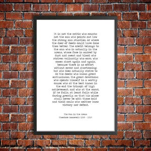 Theodore Roosevelt Inspirational Words 'The Man in the Arena' Instant Download Printable Quote Motivational Print Graduation Gift Office Art image 5