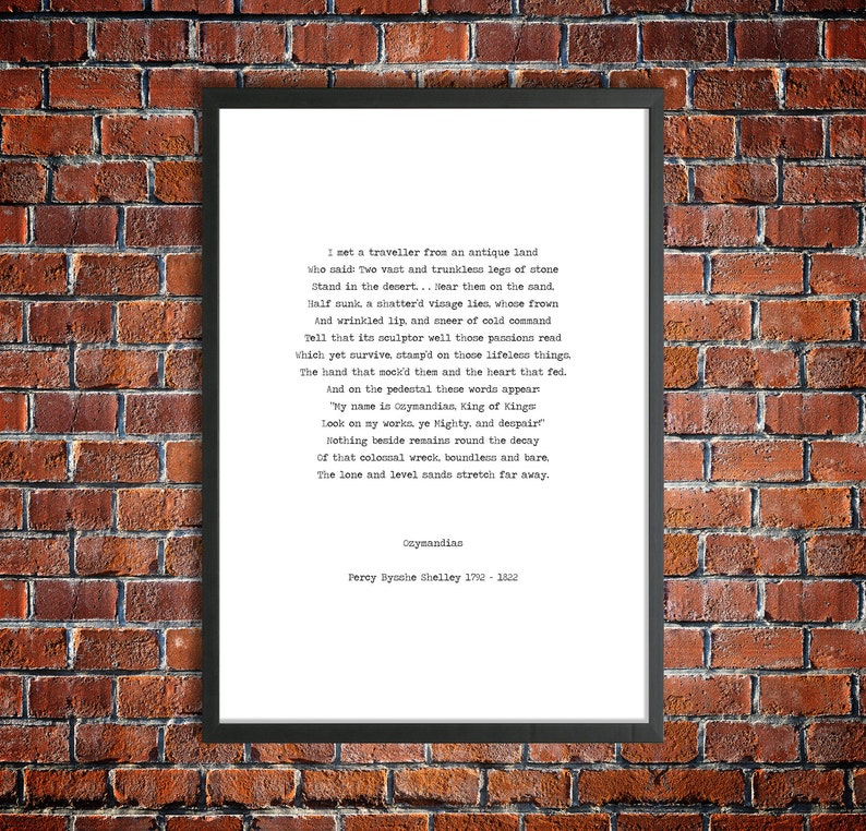 Percy Shelley 'Ozymandias' Instant Printable Poetry Poster Digital Download Literature Gift Breaking Bad Print Walter White Quote Heisenberg image 1