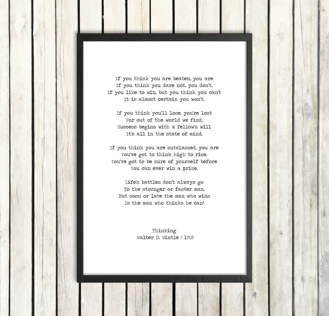 Walter D. Wintle Printable Download Poem 'thinking' Instant Digital Print  Graduation Gift 'the Man Who Thinks He Can' Office Inspiration Art 