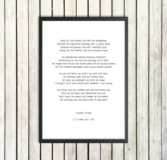 W H Auden Four Weddings Poem Stop All The Clocks Etsy