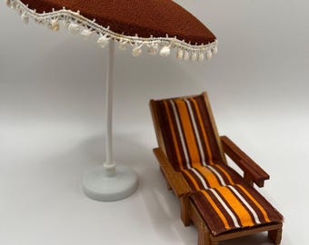 1970s Lundby Dollhouse Outdoor Furniture w/Sun Umbrella (1:16 Scale)