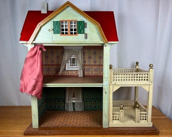 Antique c. 1920 Gottschalk Red Roof Dollhouse w/Original Furniture