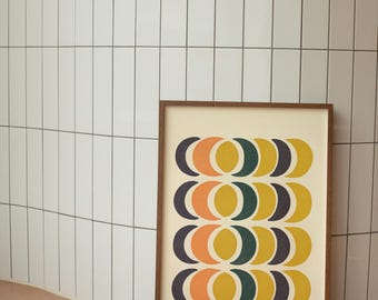 Mid Century Modern Moon Phase Poster, Retro Abstract Wall Art