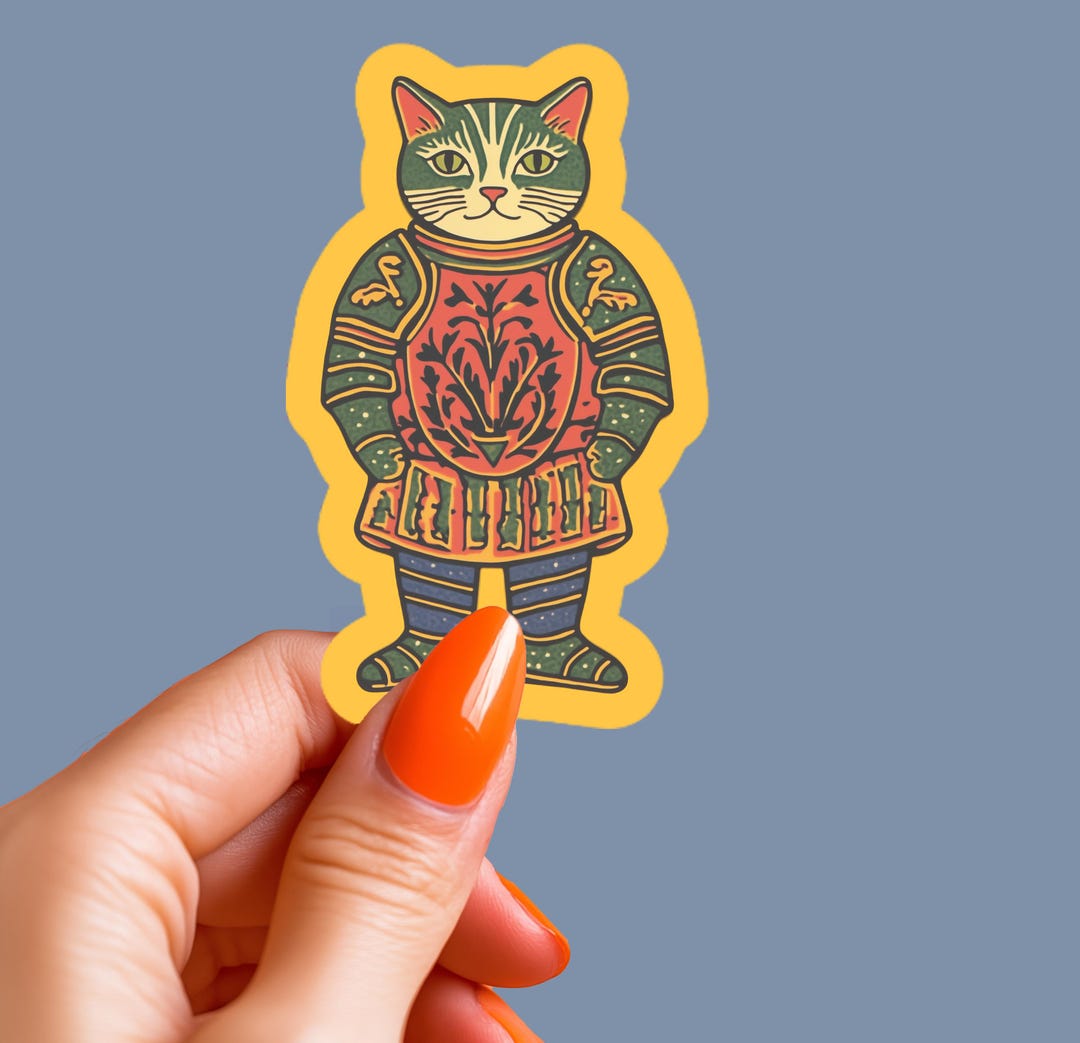 Medieval Cat Sticker Knight Cat Vinyl Decal Fantasy Feline Gift ...