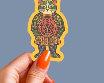 Medieval Cat Sticker Knight Cat Vinyl Decal Fantasy Feline Gift Medieval Knight Sticker Funny Whimsical Historical Decal Dnd Sticker