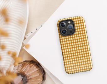 Mustard Yellow Gingham Phone Case, Checkered Pattern, Retro Cottagecore Phone Cover, Iphone® Accessories