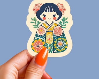 Cute Sticker for Laptop Decor Kawaii Doll Sticker Kimono Laptop Decal Gift for Japan Lovers Sakura Laptop Sticker Anime Laptop Sticker