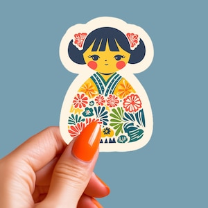 Cute Japanese Sticker Kawaii Doll Sticker Kimono Laptop Decal Gift for Japan Lovers Sakura Laptop Sticker Anime Laptop Sticker Vinyl Decal