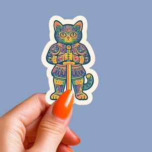 Colorful Medieval Cat Sticker Dnd Knight Cat Vinyl Decal Fantasy Feline Gift Small Present for Dnd Player Gift for Gamers Dnd Present