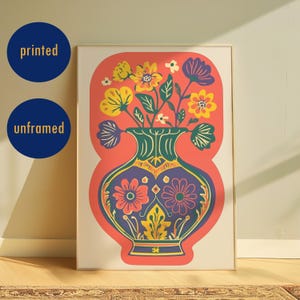 Trendiges rosa Poster mit abstraktem Vase-Druck Retro-Blumen-Blumenstrauß-Druck Florales Plakat Funky Blumenvase-Druck gedruckte Wandkunst