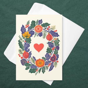 Carte de Noël Couronne Fleurie et Colorée Carte de voeux pour fin d'année