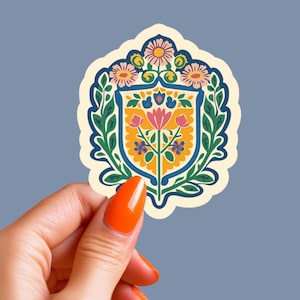 Autocollant Blason Fleuri - Emblème de Chevalier - Petit Cadeau pour Fan de Fantasy & RPG