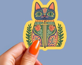 Medieval Cat Knight Sticker, Waterproof Vinyl Decal