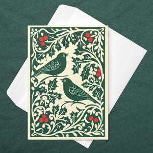 Carte de vœux de Noël avec oiseaux Carte de Noël classique Illustration Scandinave Carte de Vœux pour fêtes de fin d'année