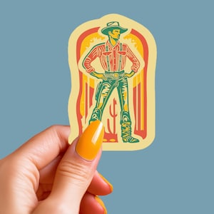 Colorful Cowboy Sticker Water Resistant Vinyl Sticker Howdy Decal Wild West Sticker Retro Western Sticker Gift for Country Music Lover