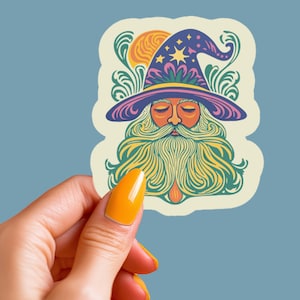 Colorful Wizard Sticker Magical Fantasy Decal Sorcerer Vinyl Sticker Witchcraft & Wizardry Decor Fantasy Art for Laptops Bottles Journals