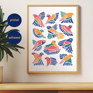 Tropical Bird Flock Modern Bird Prints Bird lover Gift Minimalist Wall Art Exotic Bird Silhouette Colorful Printed Artwork White Background