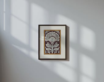 Earthy Folk Floral Poster, Brown Botanical Wall Art, Modern Minimalist Decor