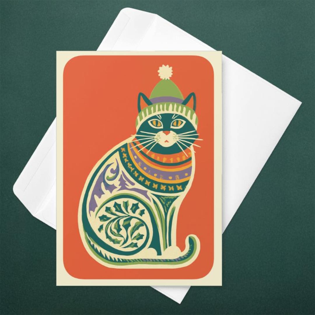 Cat Christmas Card: Funny Holiday Greeting, Cat in Winter Hat - Etsy