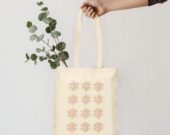 Minimalist Floral Cotton Canvas Tote Bag: Eco-Friendly Shopping Bag