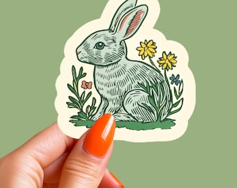 Rabbit Vinyl Sticker, Adorable Bunny Illustration, Nature & Cottagecore Decor