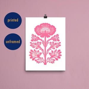 Poster retrò con fiori rosa, stampa preppy astratta brillante, decorazione da parete per la camera da letto di una ragazza, arte femminile, decorazione estetica della stanza, regali per lei